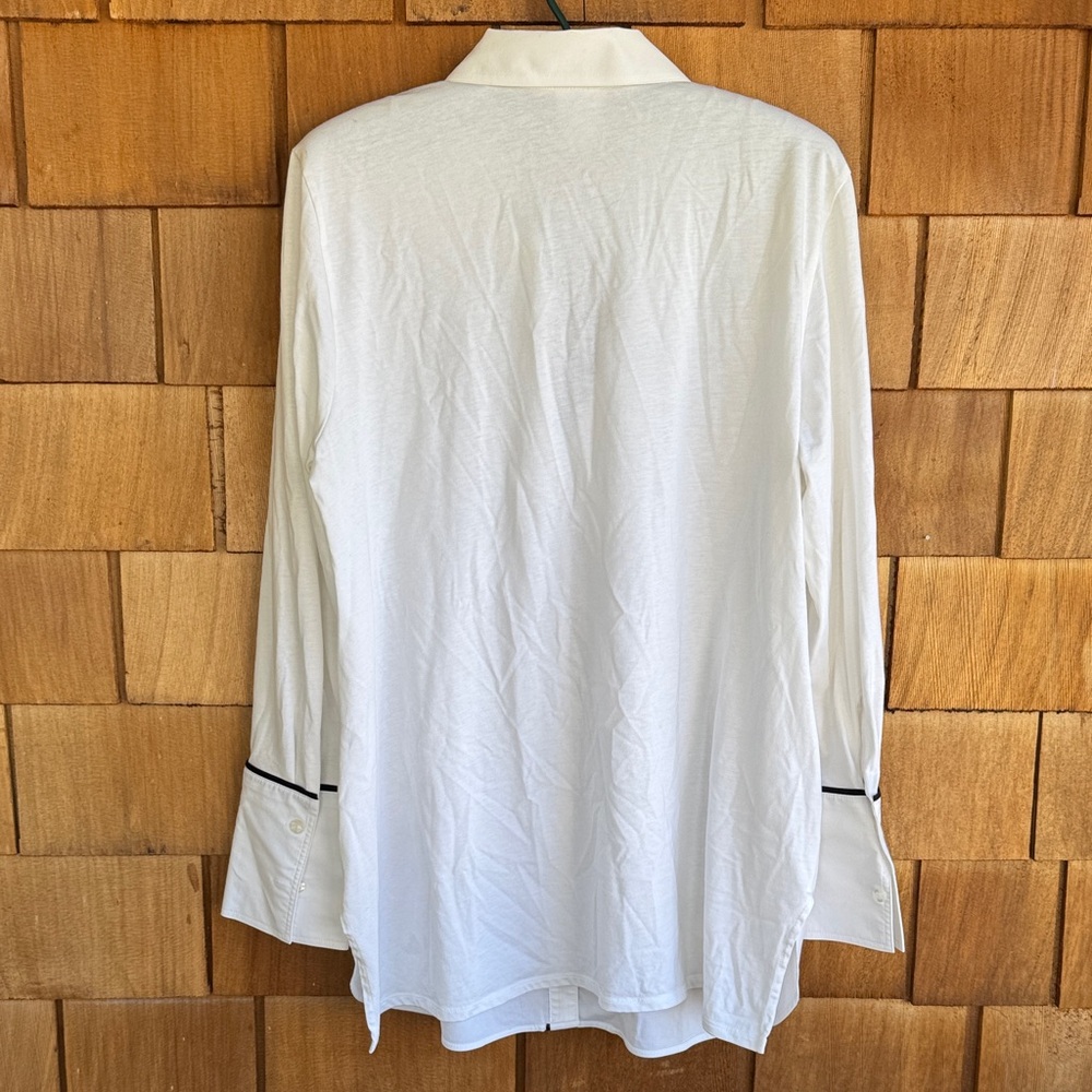 Chico's White Button-Up Blouse with Black Trim - Picture 5 of 5